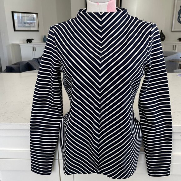 Talbots LS Mock Neck Nautical Chevron Striped 100% Cotton Top Navy + White Sz S - Picture 10 of 10